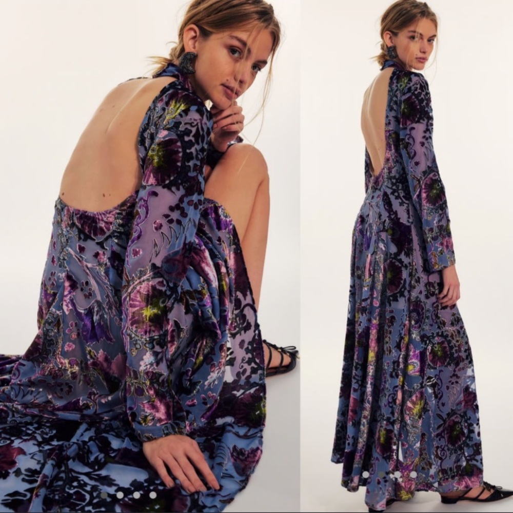 Free People Bali Painterly Paisley Velvet Maxi Dress